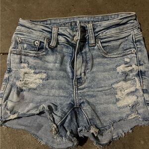 American Eagle Outfitters Women's Distressed Denim Shorts - Blue